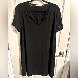 Lush Women's V-Neck Sheath Short Sleeve Midi Dress, Black, Size Large